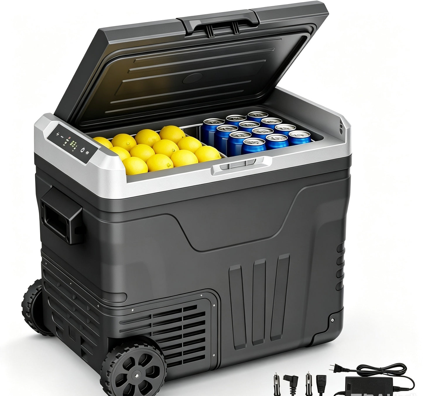 Clearance Portable 12V Car Refrigerator 35L, Dual 12V/24V DC & 110-240V AC Power, -4°F~68°F Adjustable Temp, Wheeled Cooler for RV, Truck, Camping, Boat