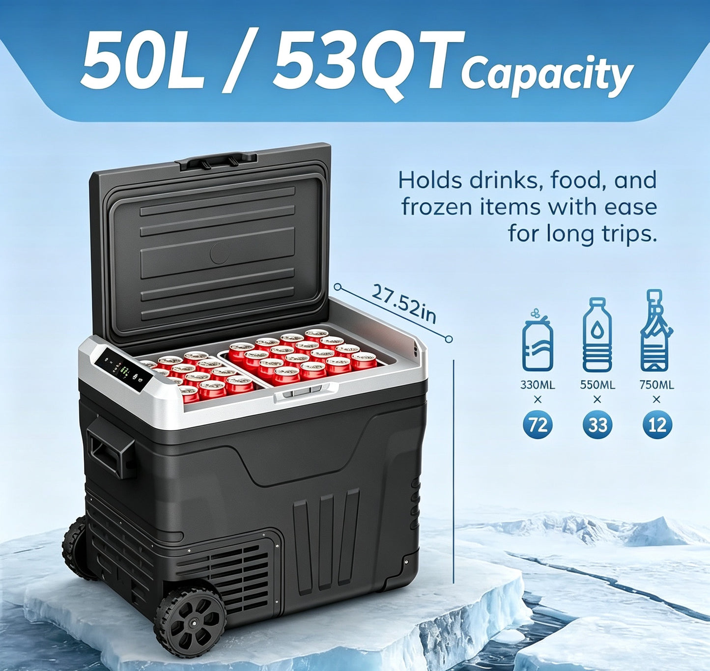 Clearance Portable 12V Car Refrigerator 35L, Dual 12V/24V DC & 110-240V AC Power, -4°F~68°F Adjustable Temp, Wheeled Cooler for RV, Truck, Camping, Boat