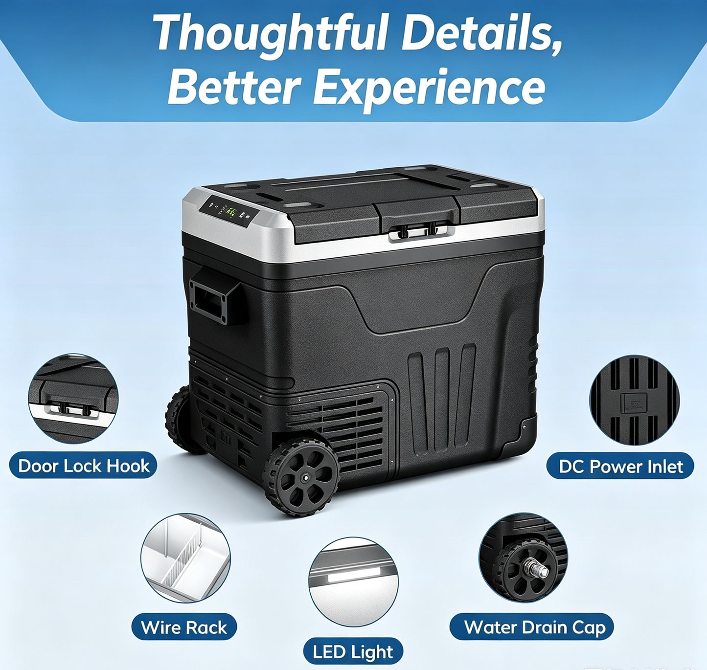 Clearance Portable 12V Car Refrigerator 35L, Dual 12V/24V DC & 110-240V AC Power, -4°F~68°F Adjustable Temp, Wheeled Cooler for RV, Truck, Camping, Boat